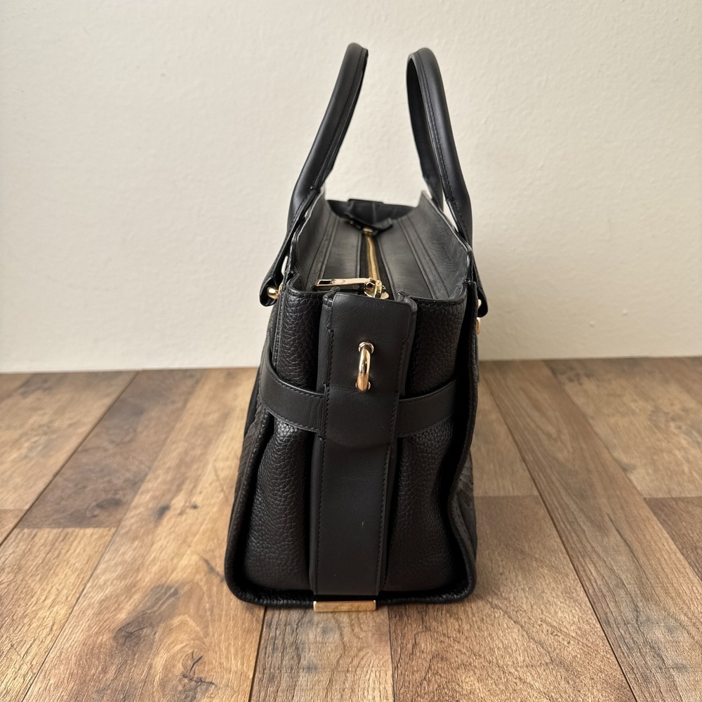 Coach Swagger in Patchwork Pebble Leather Satchell Handbag Black Gold Hardware - Picture 9 of 16